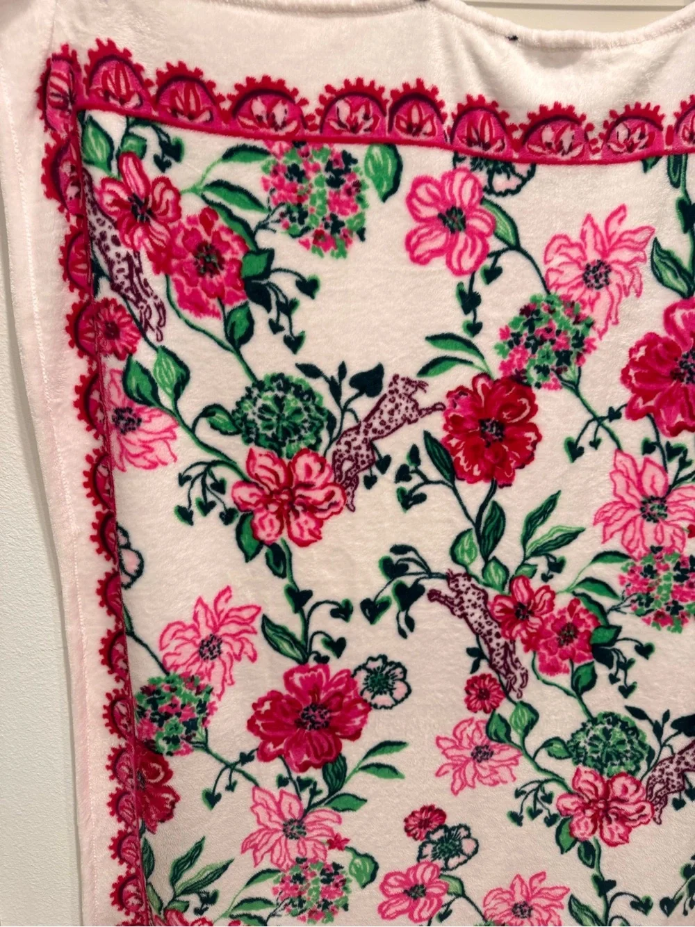 Lilly Pulitzer Plush Fleece Throw Blanket Floral Leopards Pink Green 47x63